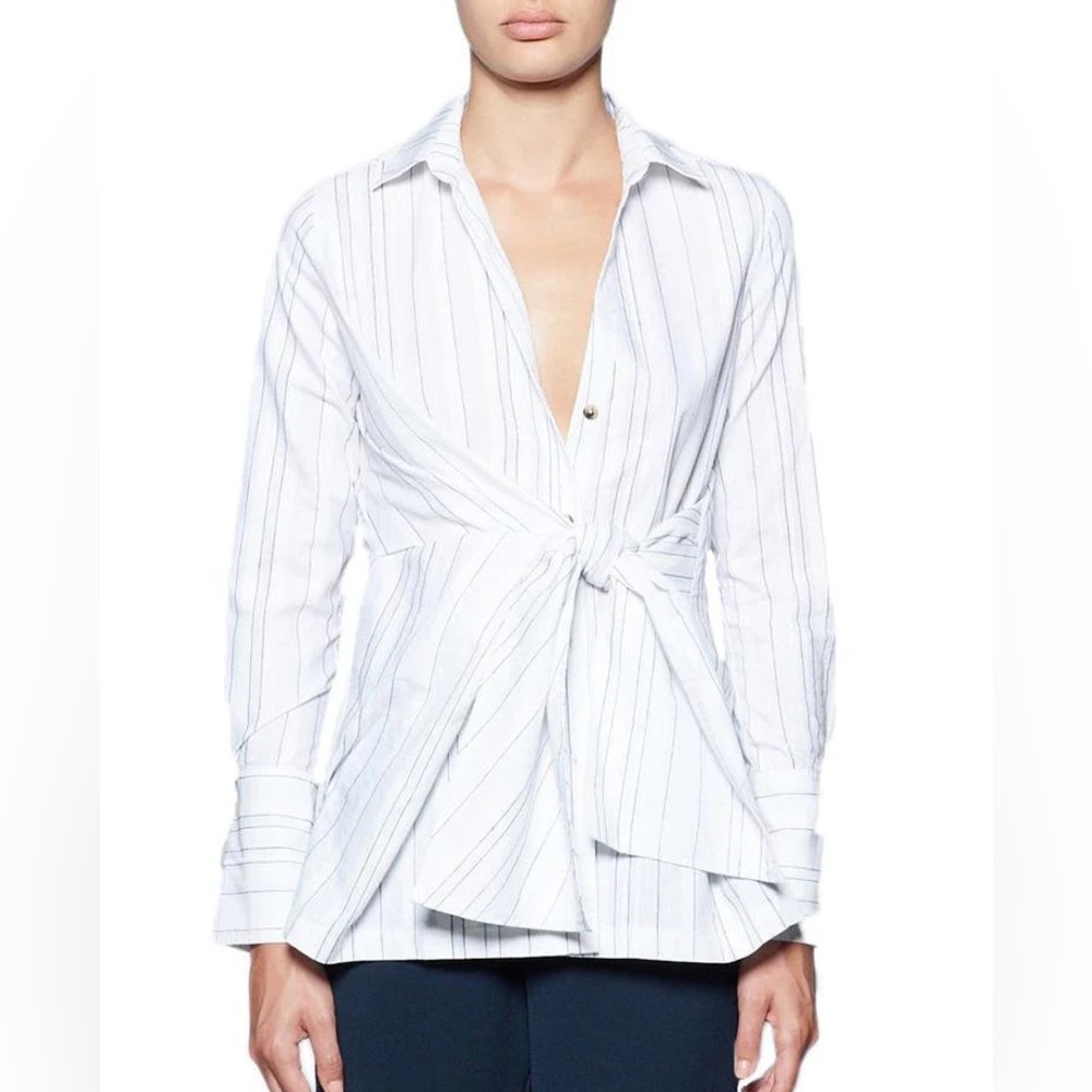 Brochu Walker Crewe Wrap Shirt White Stripe size small retails $328